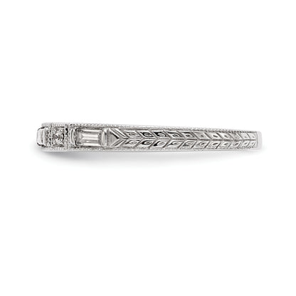 14K White Gold 1/10 Carat Baguette/Round Diamond Complete Wedding Band