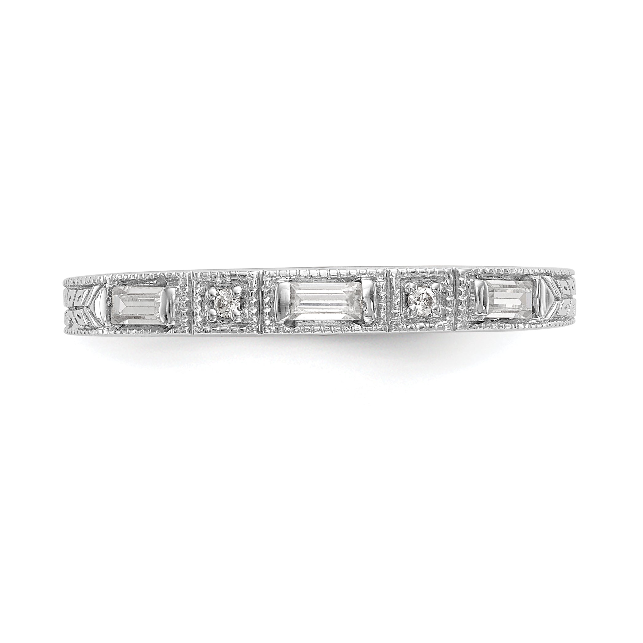 14K White Gold 1/10 Carat Baguette/Round Diamond Complete Wedding Band