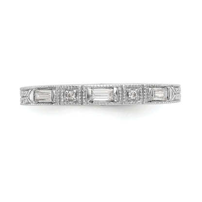14K White Gold 1/10 Carat Baguette/Round Diamond Complete Wedding Band