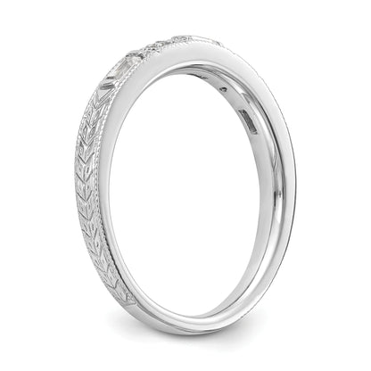14K White Gold 1/10 Carat Baguette/Round Diamond Complete Wedding Band