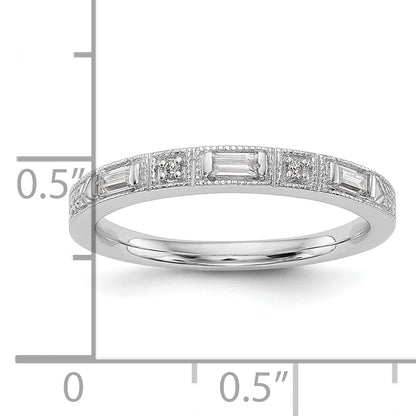 14K White Gold 1/10 Carat Baguette/Round Diamond Complete Wedding Band