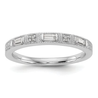 14K White Gold 1/10 Carat Baguette/Round Diamond Complete Wedding Band