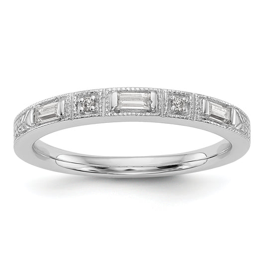 14K White Gold 1/10 Carat Baguette/Round Diamond Complete Wedding Band