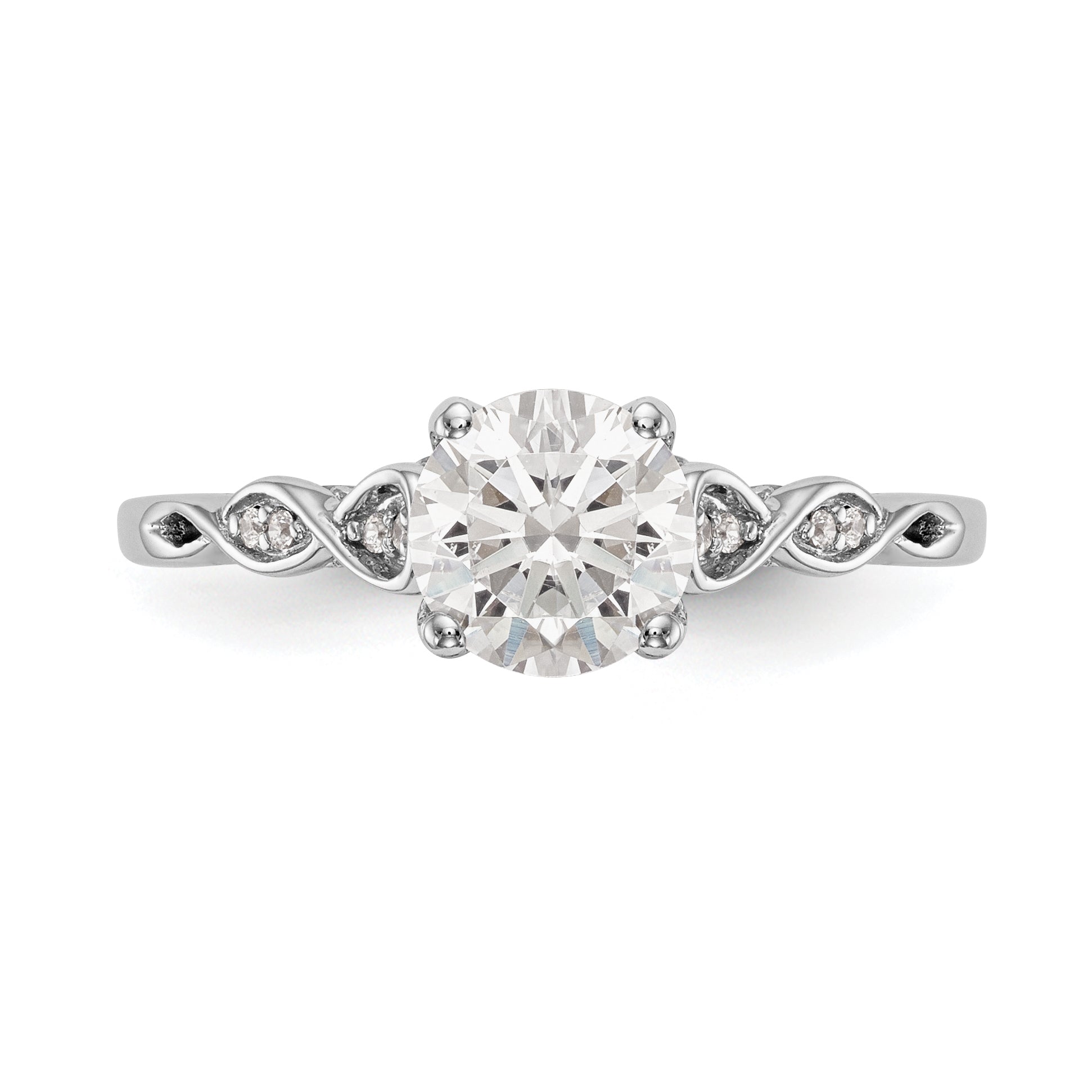 14K White Gold Peg Set Simulated Diamond Engagement Ring