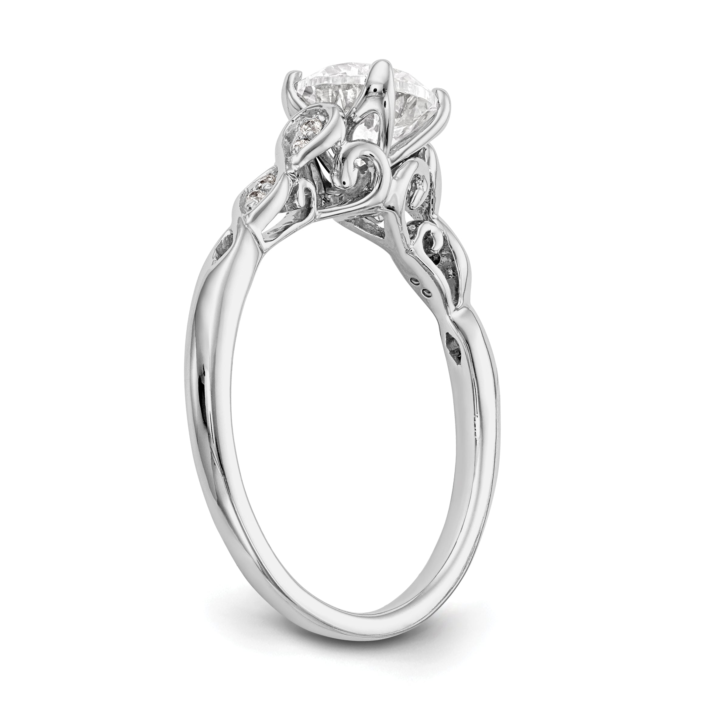 14K White Gold Peg Set Simulated Diamond Engagement Ring