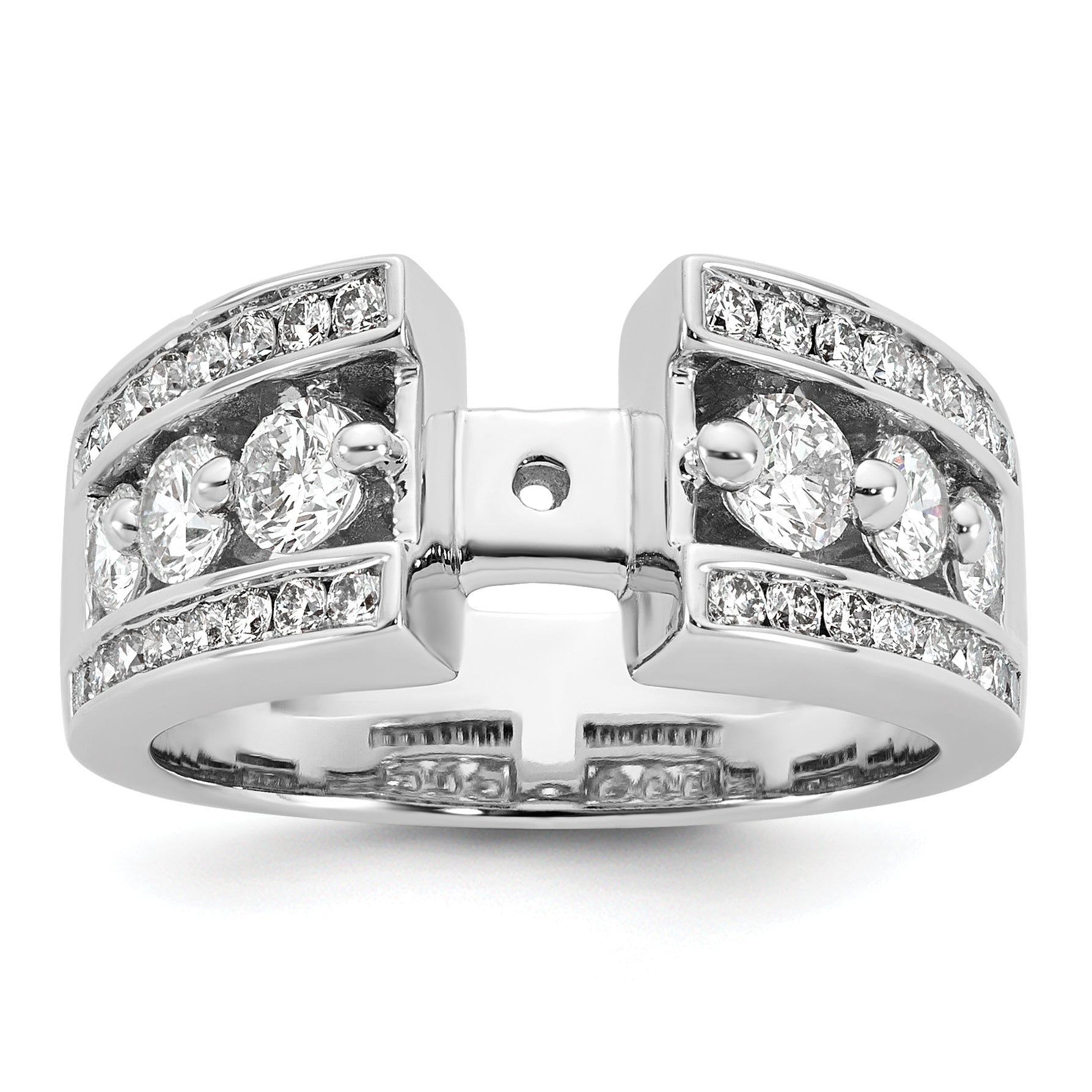 14K White Gold Peg Set 1.3 Carat Channel Diamond Semi Mount Engagement Ring