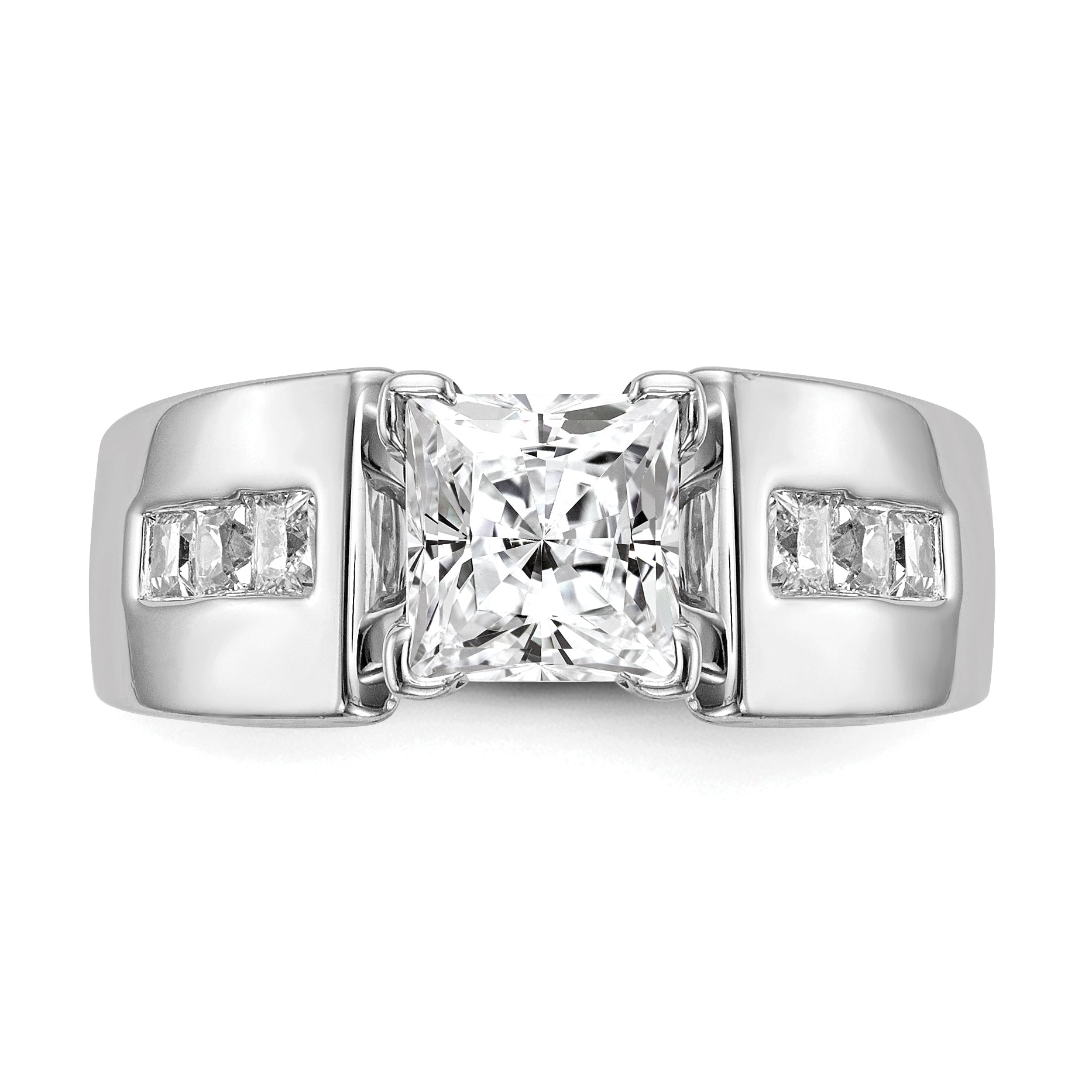 14K White Gold Peg Set 3/8 Carat Channel Princess Diamond Semi Mount Engagement Ring