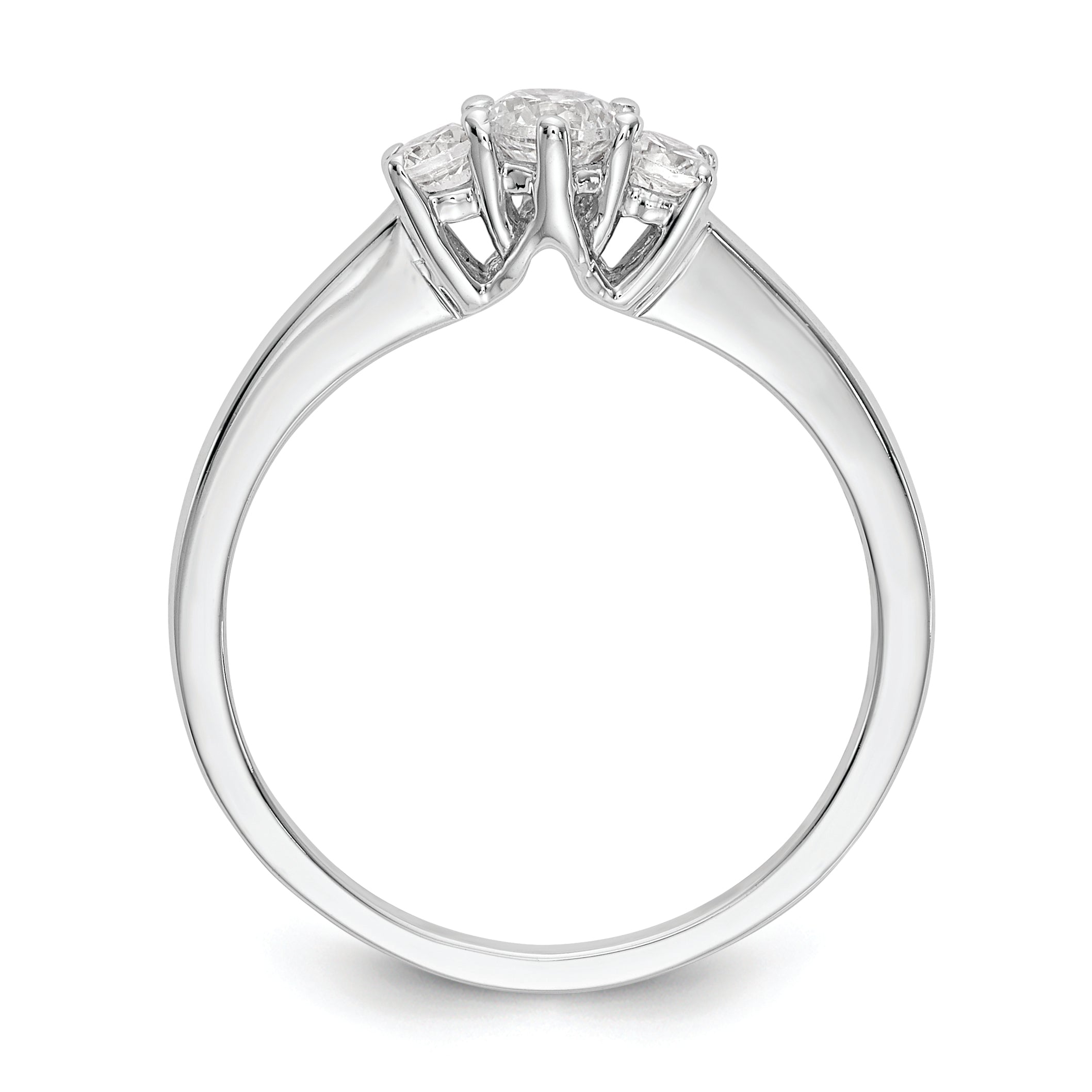 14K White Gold 3 Stone (Holds 1/4 Carat (4.1mm) Round Center) Includes 2 2.7mm Side Diamonds Semi Mount Engagement Ring