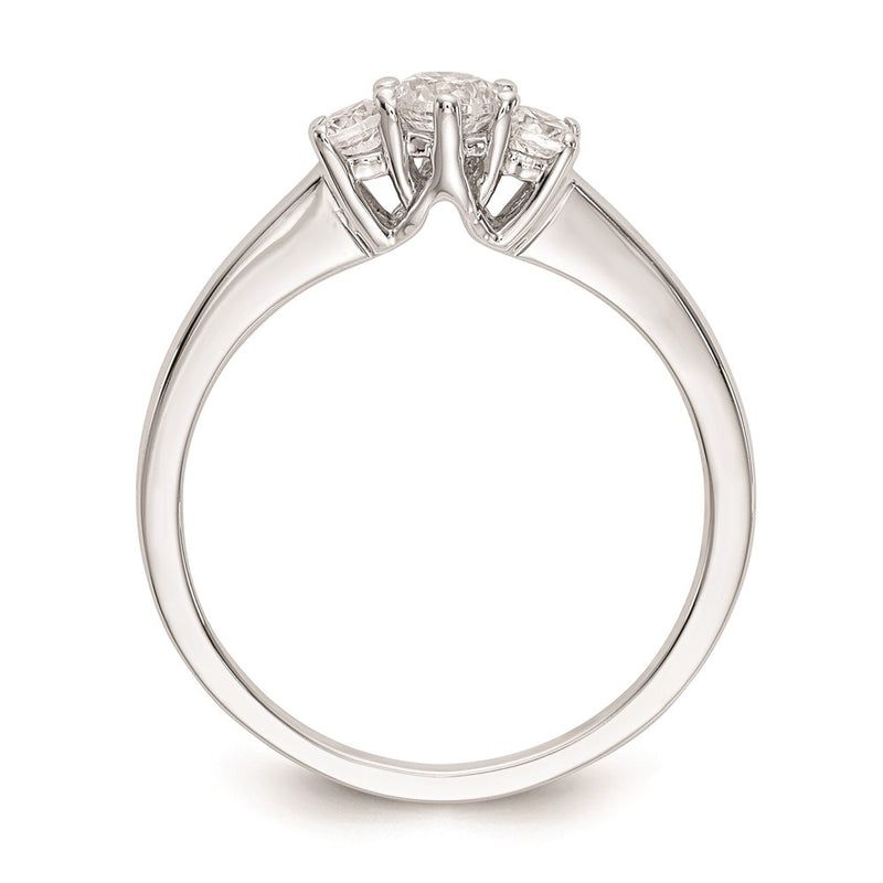 14K White Gold 3 Stone (Holds 1/4 Carat (4.1mm) Round Center) Includes 2 2.7mm Side Diamonds Semi Mount Engagement Ring