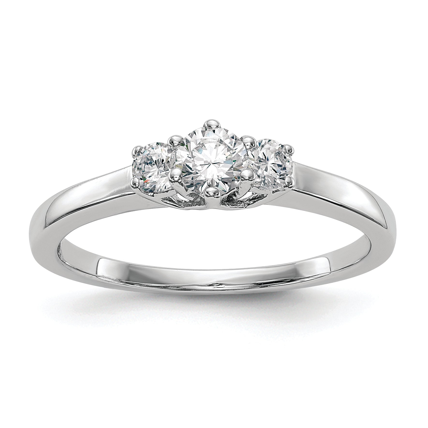14K White Gold 3 Stone (Holds 1/4 Carat (4.1mm) Round Center) Includes 2 2.7mm Side Diamonds Semi Mount Engagement Ring