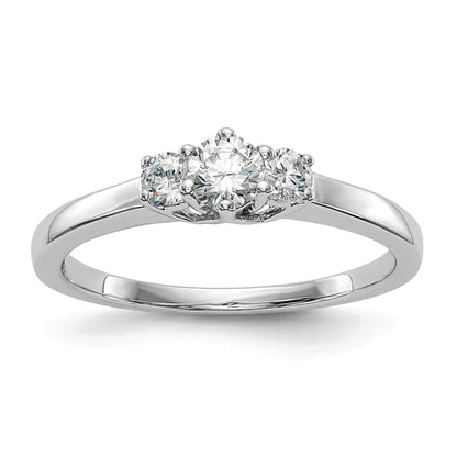 14K White Gold 3 Stone (Holds 1/4 Carat (4.1mm) Round Center) Includes 2 2.7mm Side Diamonds Semi Mount Engagement Ring