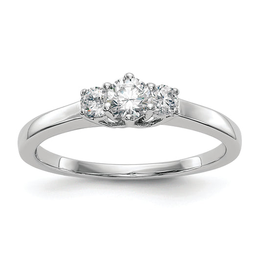 14K White Gold 3 Stone (Holds 1/4 Carat (4.1mm) Round Center) Includes 2 2.7mm Side Diamonds Semi Mount Engagement Ring