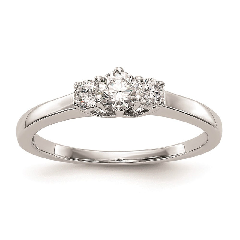 14K White Gold 3 Stone (Holds 1/4 Carat (4.1mm) Round Center) Includes 2 2.7mm Side Diamonds Semi Mount Engagement Ring