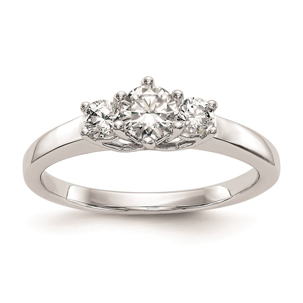 14K White Gold 3 Stone Simulated Diamond Engagement Ring