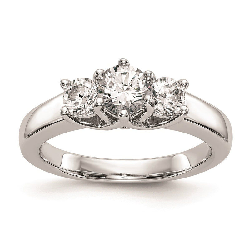 14K White Gold 3 Stone Simulated Diamond Engagement Ring