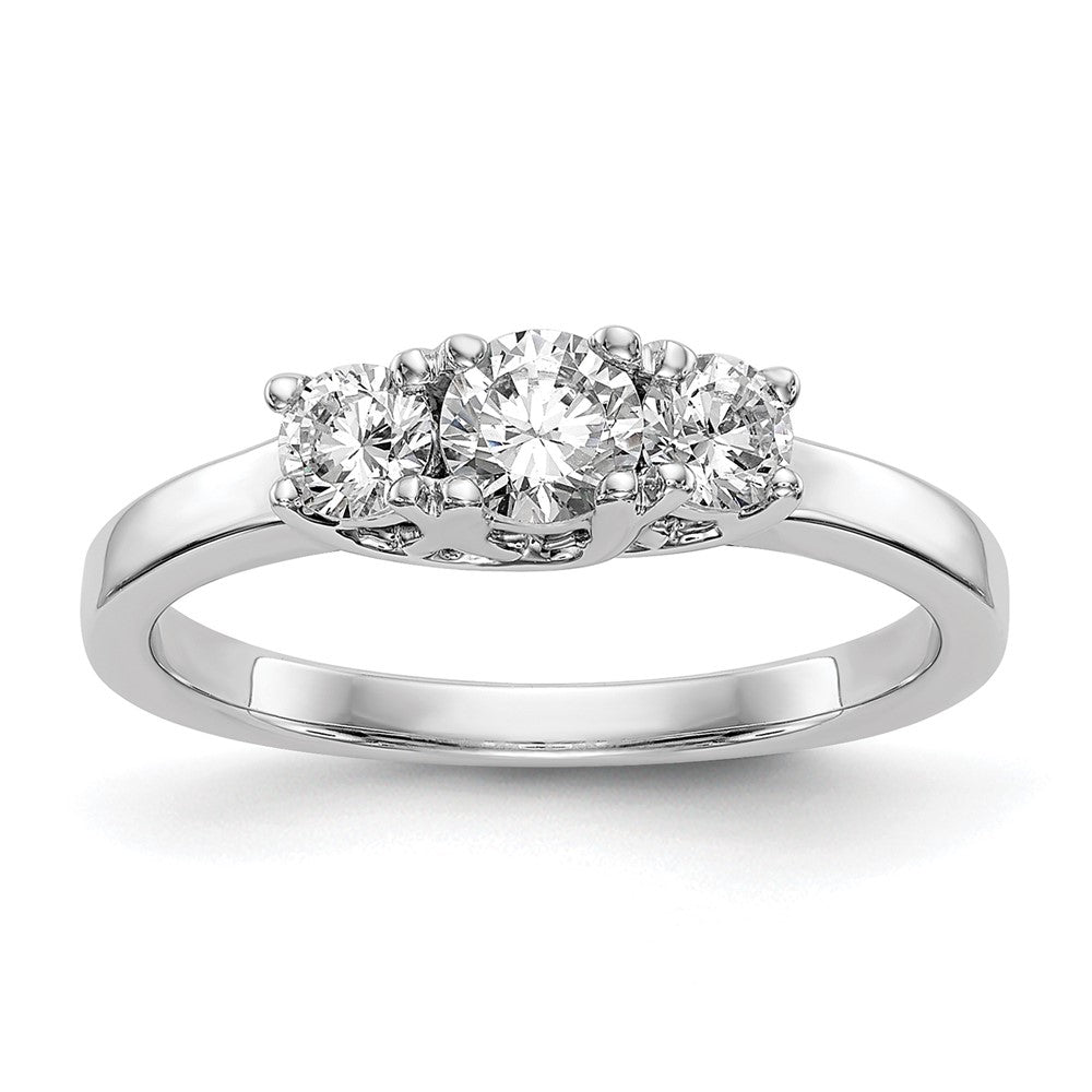 14K White Gold 3 Stone Simulated Diamond Engagement Ring