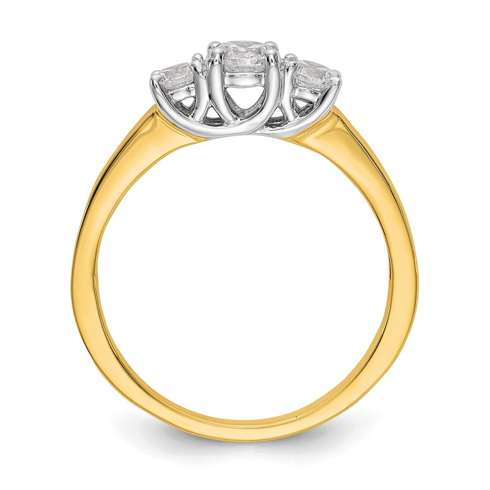 14K Two tone 3 Stone Simulated Diamond Engagement Ring