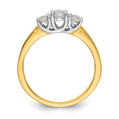 14K Two tone 3 Stone Simulated Diamond Engagement Ring