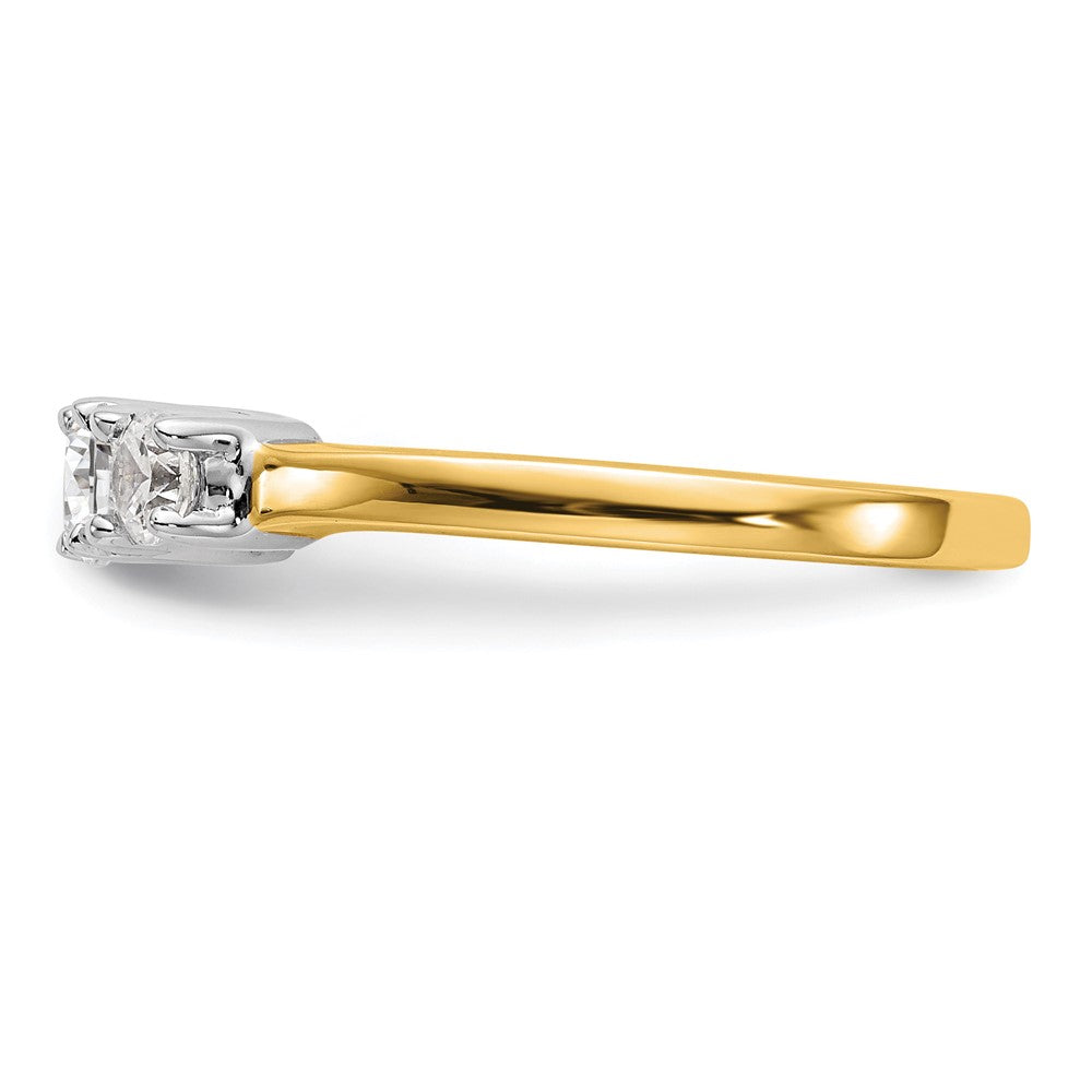 14K Two tone 3 Stone Simulated Diamond Engagement Ring