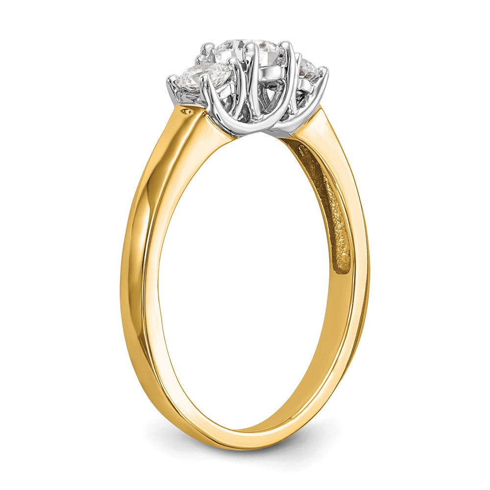 14K Two tone 3 Stone Simulated Diamond Engagement Ring