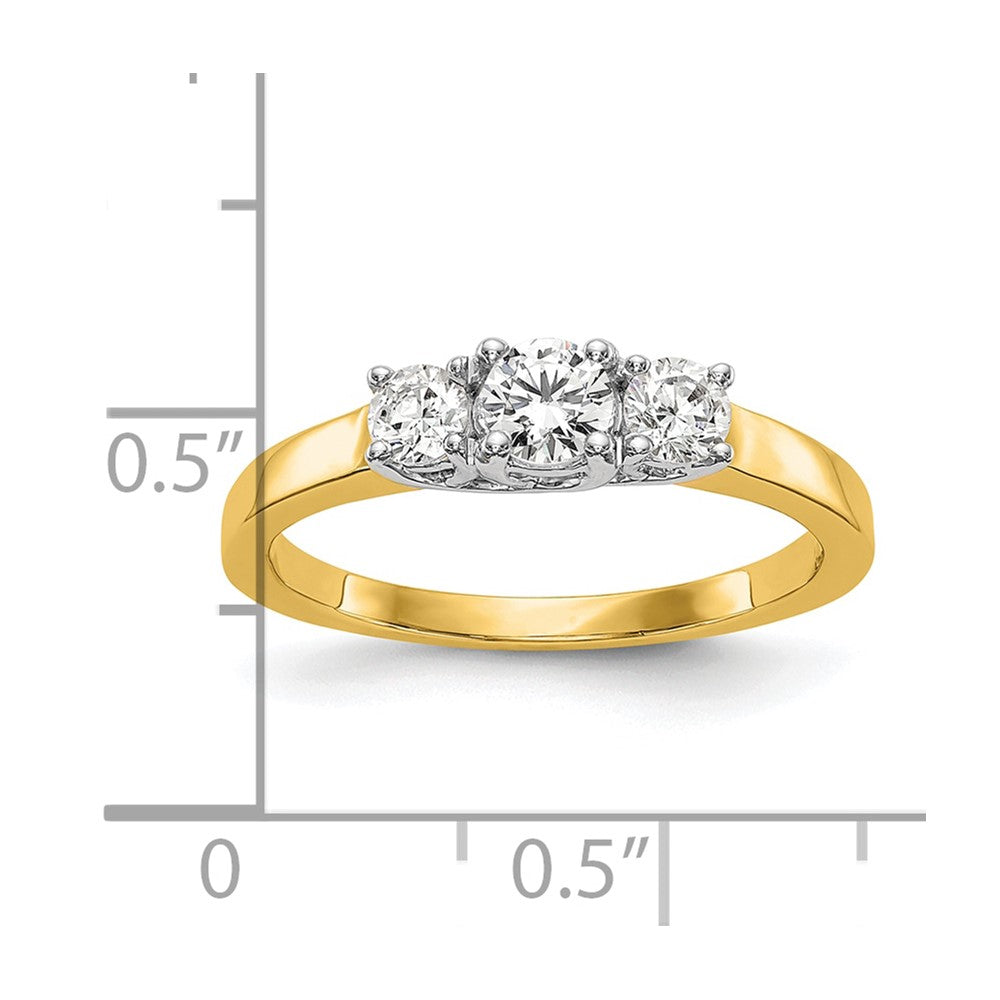 14K Two tone 3 Stone Simulated Diamond Engagement Ring