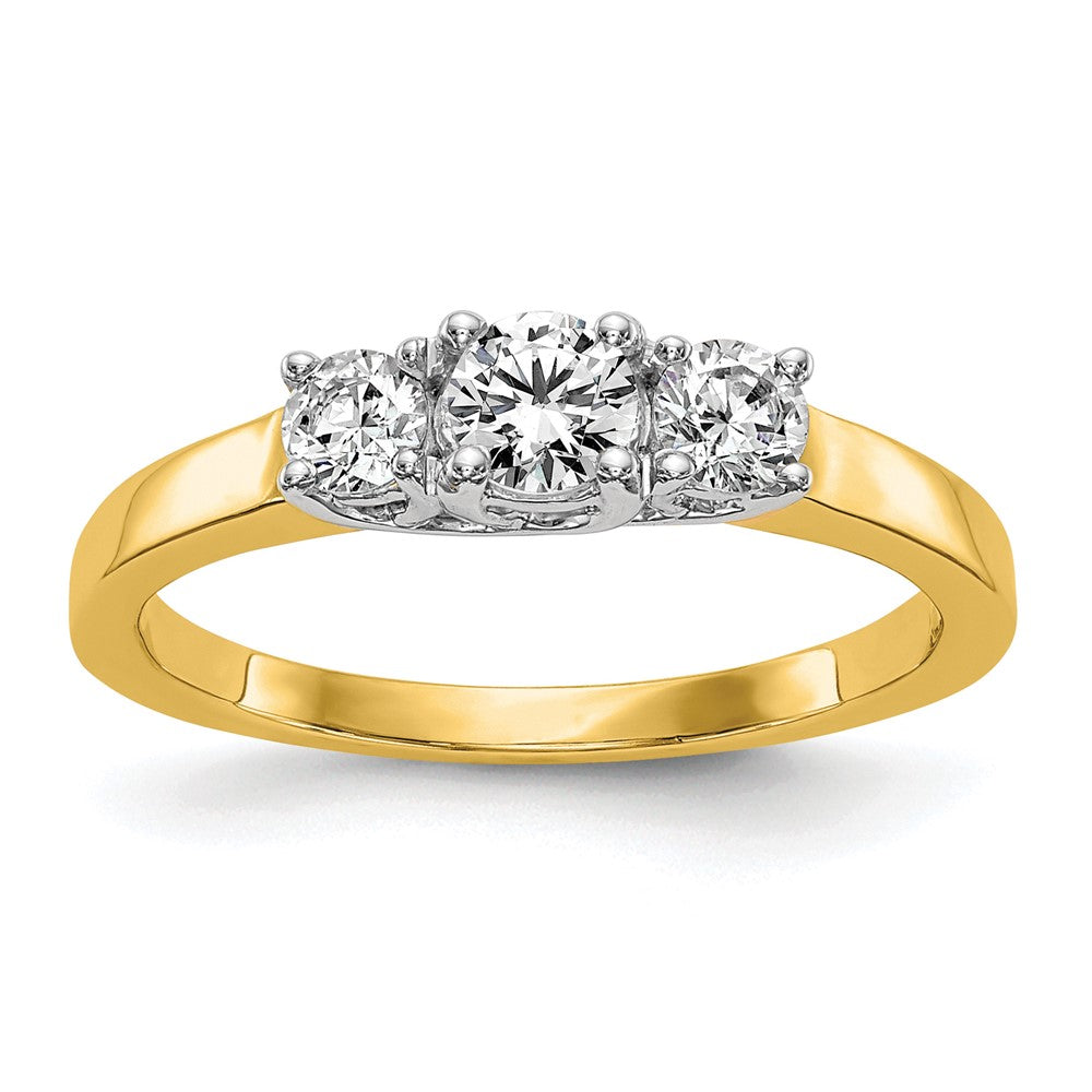 14K Two tone 3 Stone Simulated Diamond Engagement Ring
