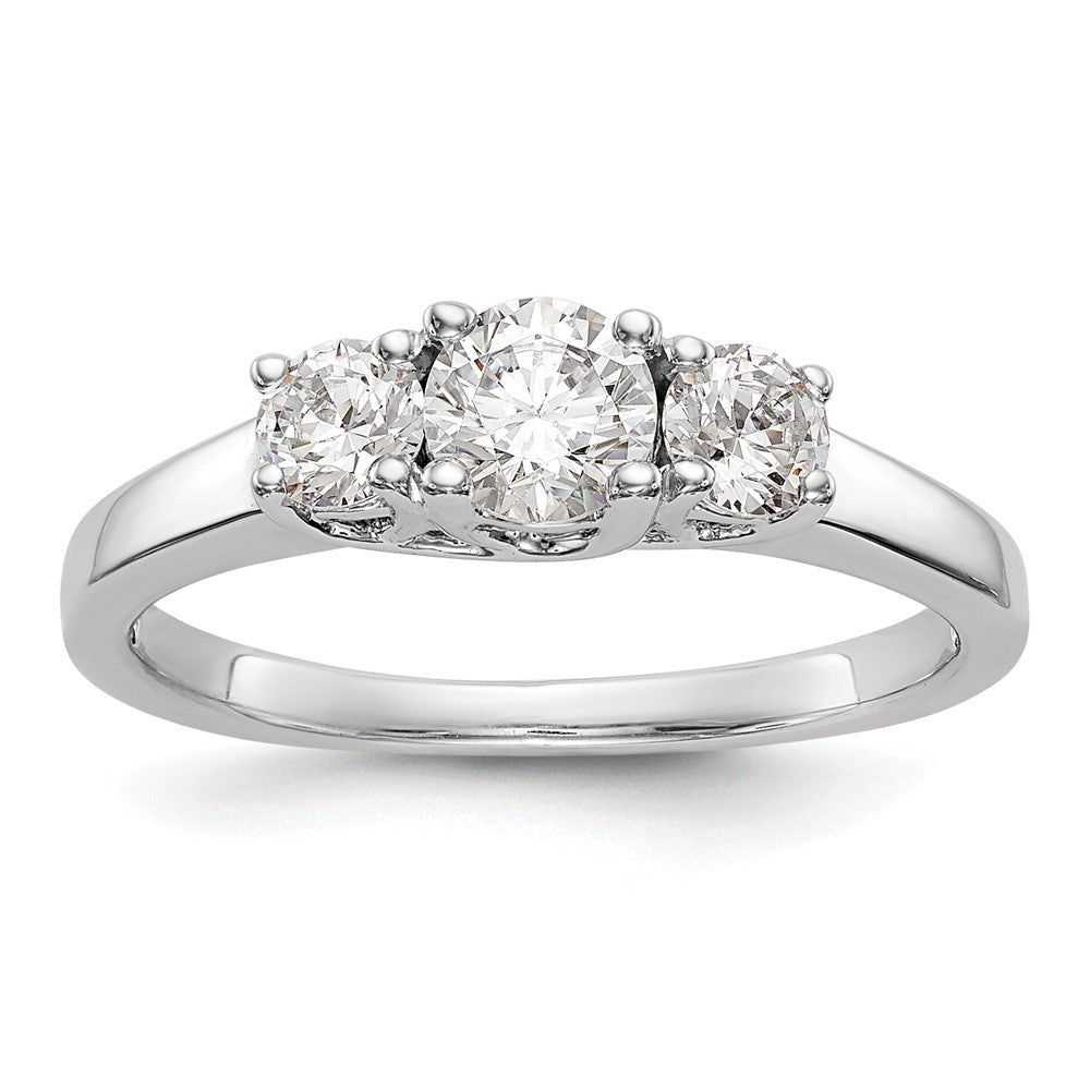 14K White Gold 3 Stone Simulated Diamond Engagement Ring