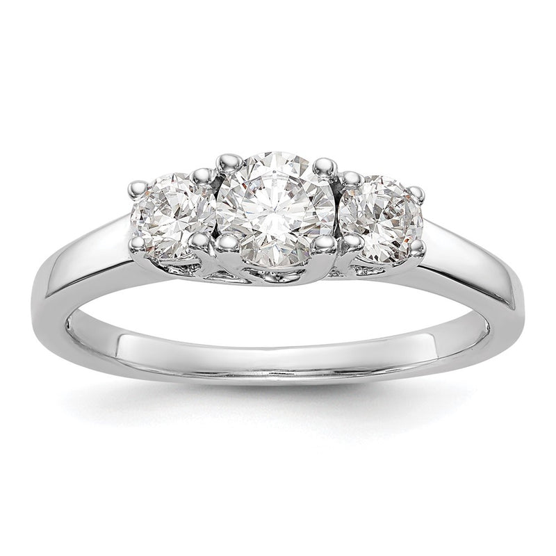 14K White Gold 3 Stone Simulated Diamond Engagement Ring