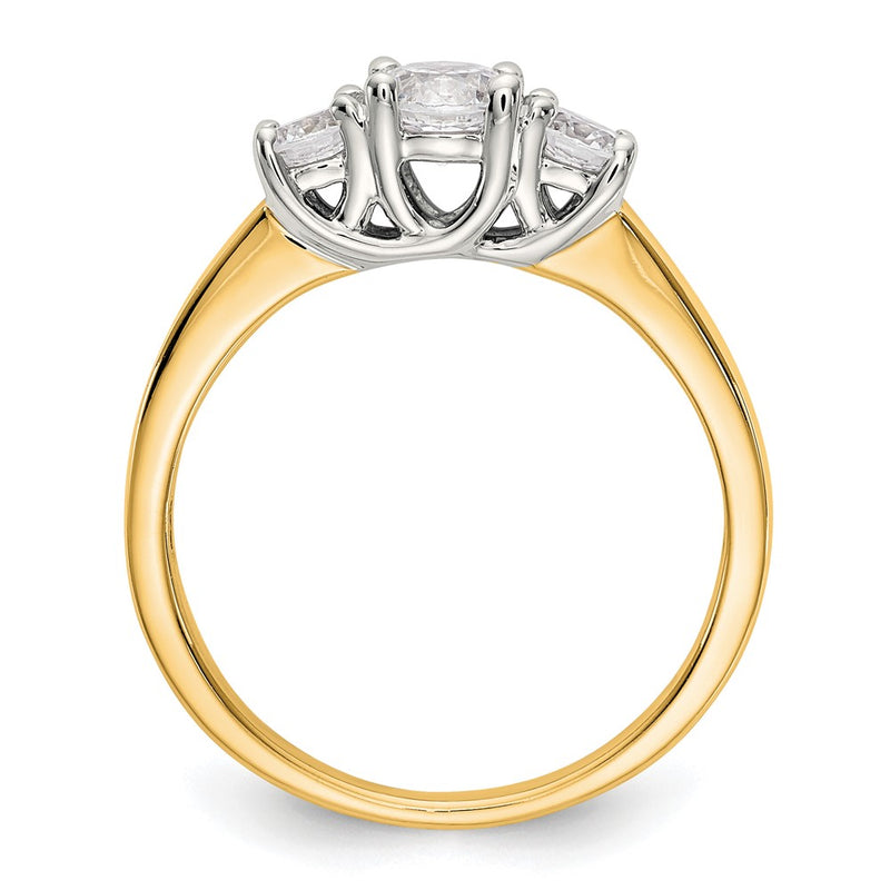 14K Two tone 3 Stone Simulated Diamond Engagement Ring
