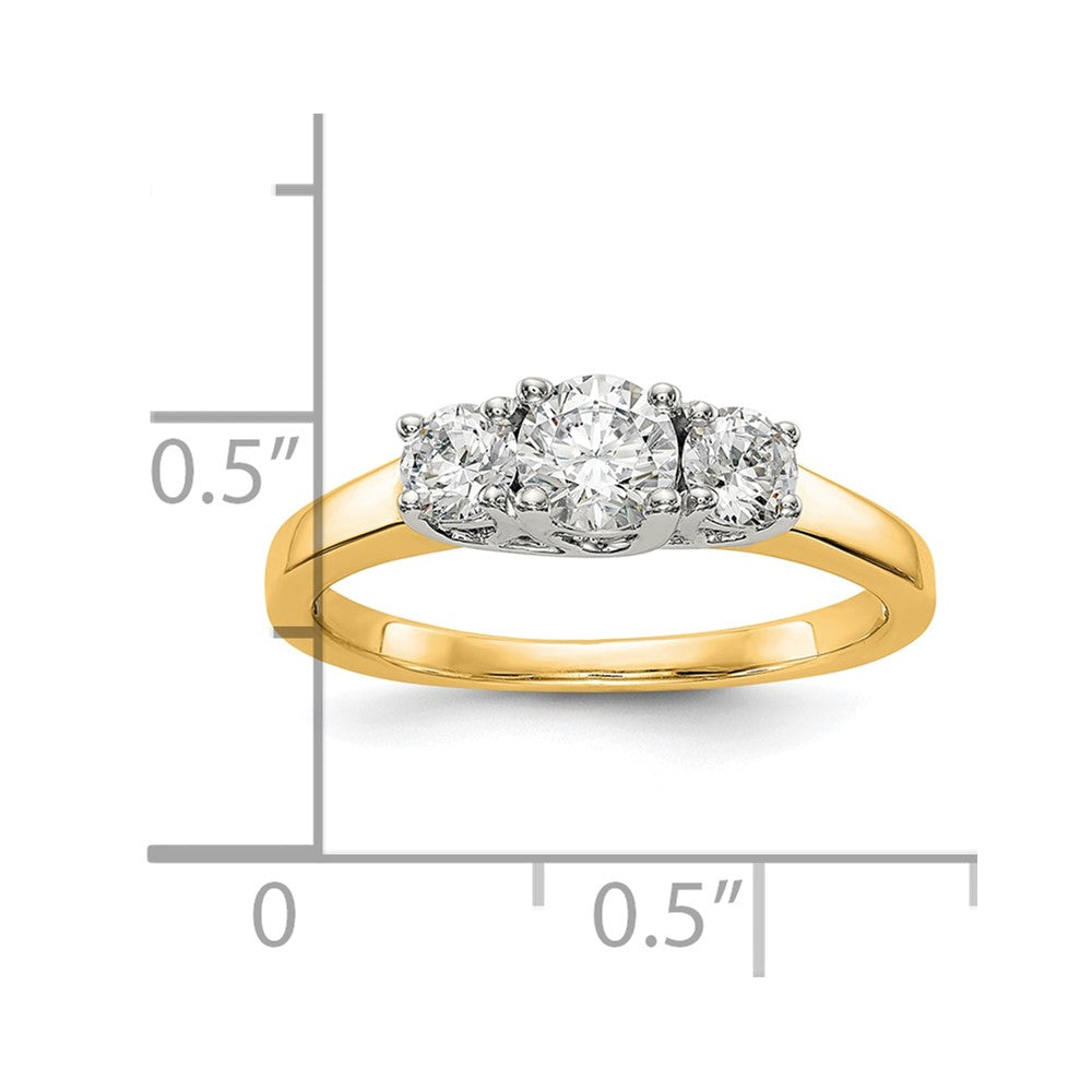 14K Two tone 3 Stone Simulated Diamond Engagement Ring