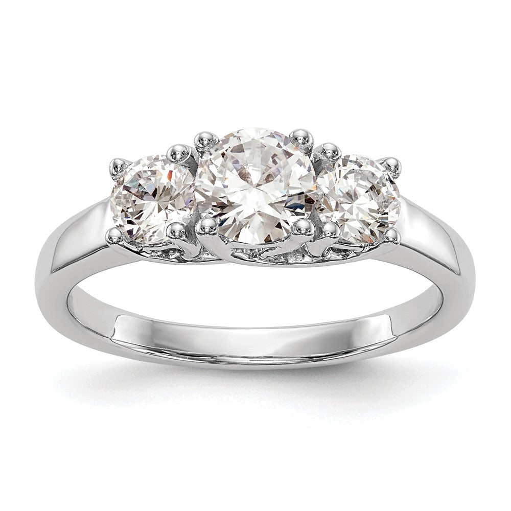 14K White Gold 3 Stone Simulated Diamond Engagement Ring