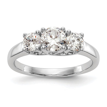 14K White Gold 3 Stone Simulated Diamond Engagement Ring