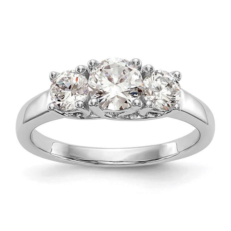 14K White Gold 3 Stone Simulated Diamond Engagement Ring