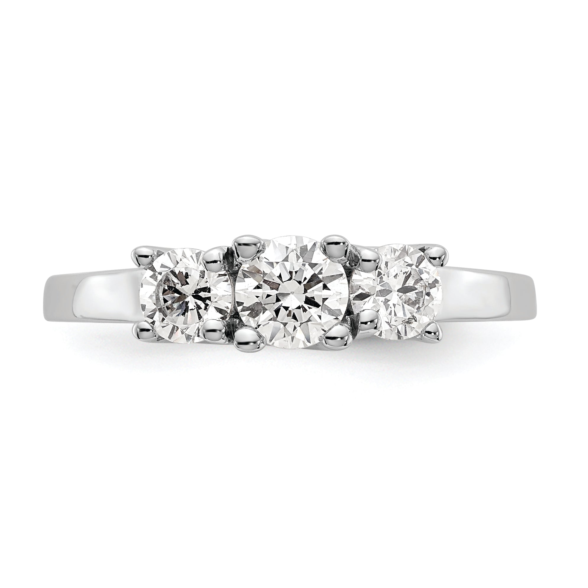 14K White Gold 3 Stone (Holds 1/2 Carat (4.7mm) Round Center) Includes 2 4.00mm Side Diamonds Semi Mount Engagement Ring