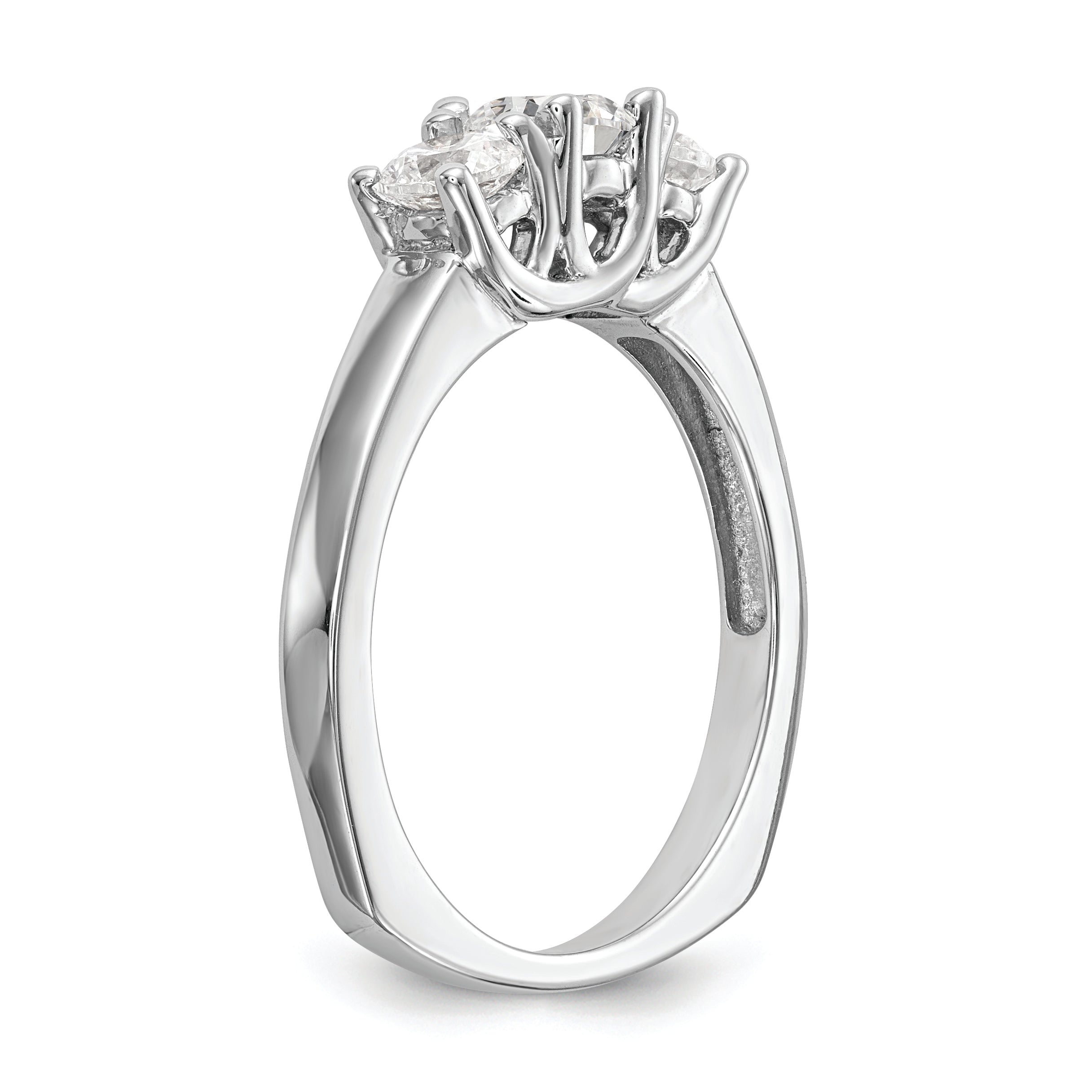 14K White Gold 3 Stone (Holds 1/2 Carat (4.7mm) Round Center) Includes 2 4.00mm Side Diamonds Semi Mount Engagement Ring