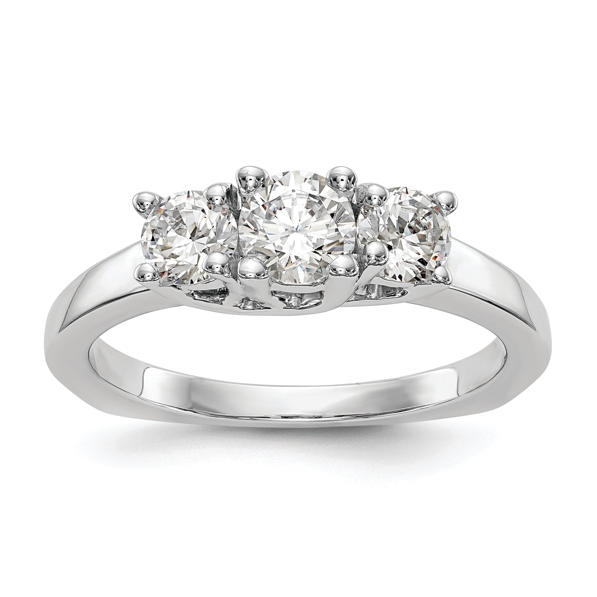 14K White Gold 3 Stone (Holds 1/2 Carat (4.7mm) Round Center) Includes 2 4.00mm Side Diamonds Semi Mount Engagement Ring