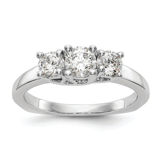 14K White Gold 3 Stone (Holds 1/2 Carat (4.7mm) Round Center) Includes 2 4.00mm Side Diamonds Semi Mount Engagement Ring