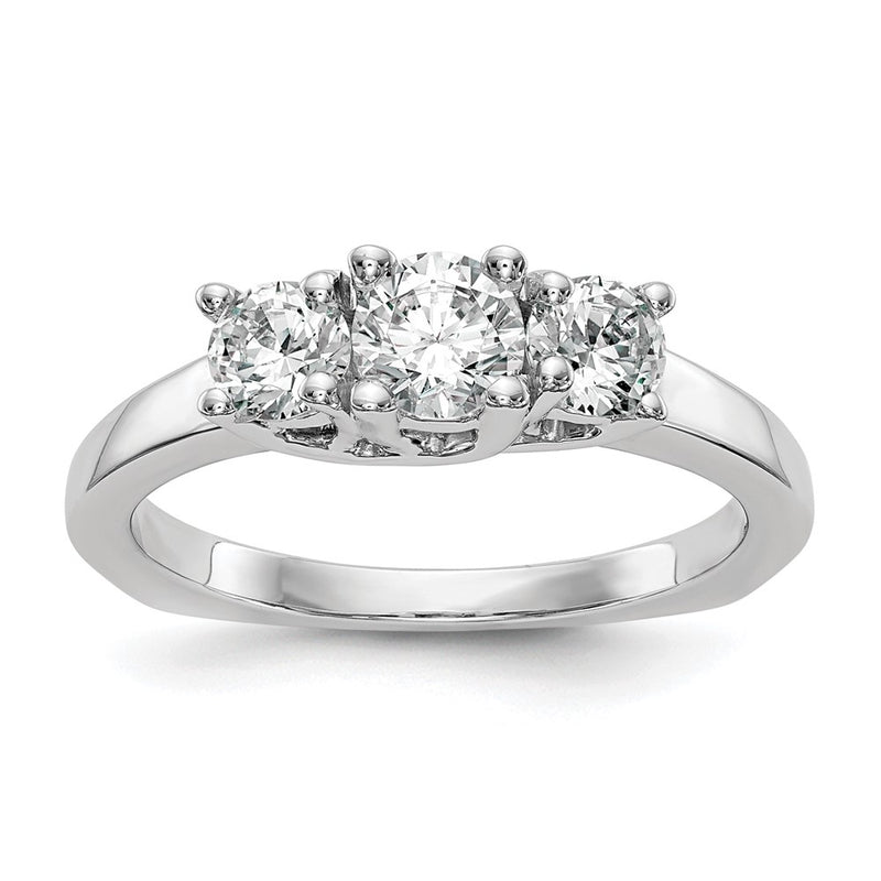 14K White Gold 3 Stone (Holds 1/2 Carat (4.7mm) Round Center) Includes 2 4.00mm Side Diamonds Semi Mount Engagement Ring