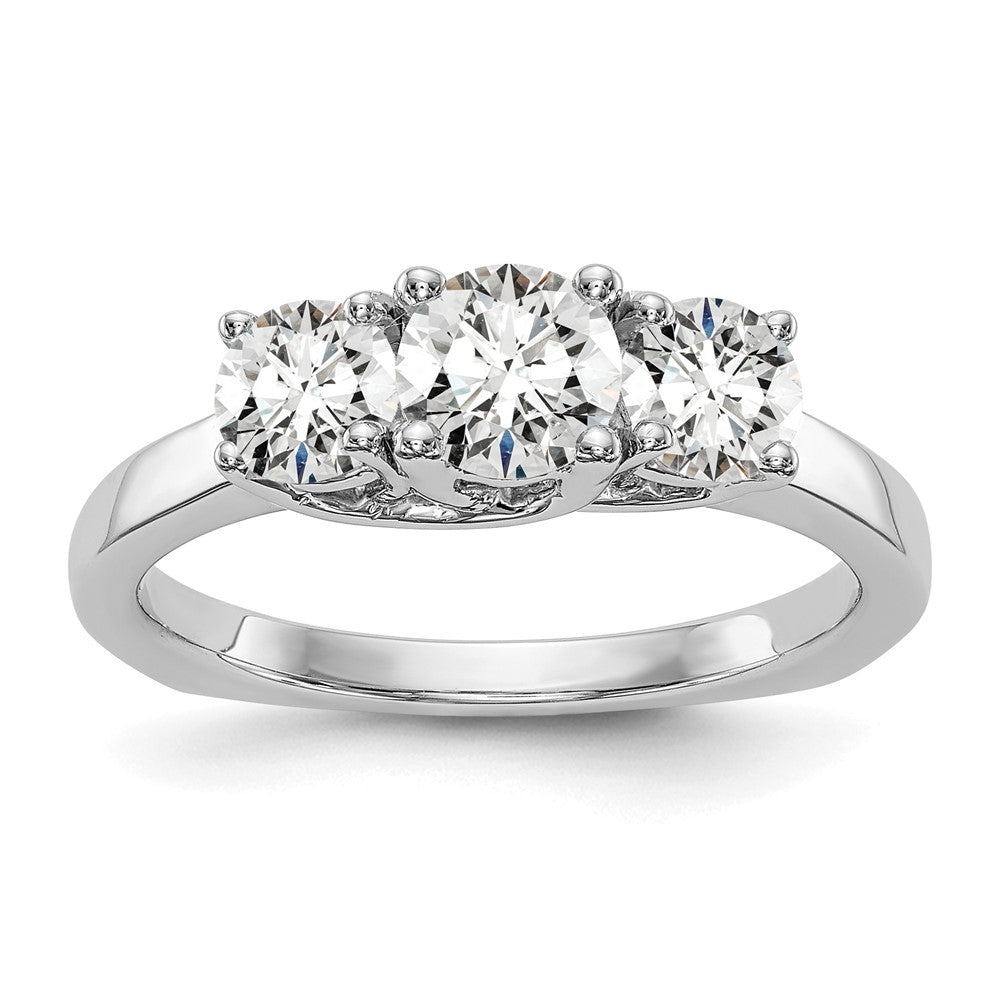 14K White Gold 3 Stone Simulated Diamond Engagement Ring