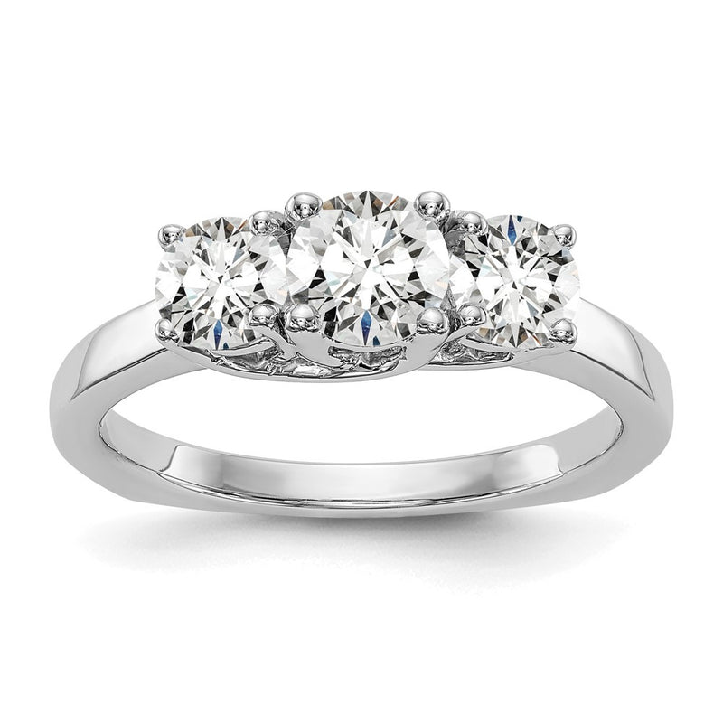 14K White Gold 3 Stone Simulated Diamond Engagement Ring