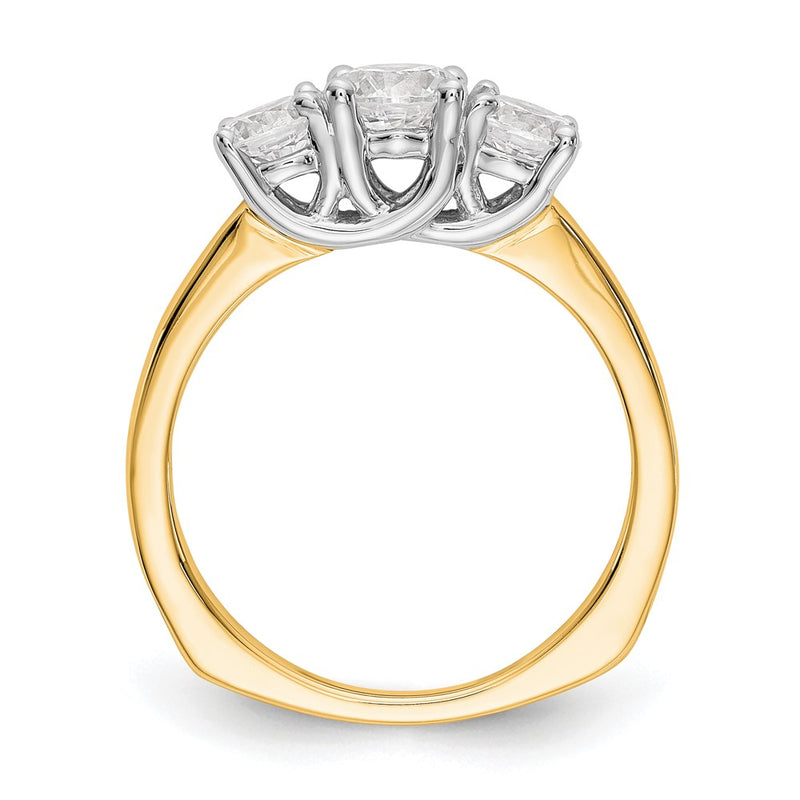 14K Two tone 3 Stone Simulated Diamond Engagement Ring