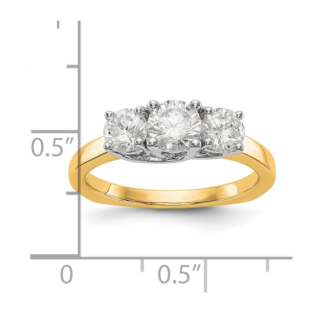 14K Two tone 3 Stone Simulated Diamond Engagement Ring