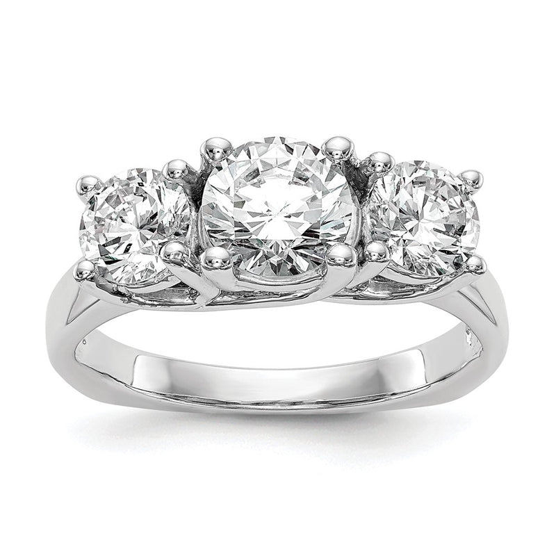 14K White Gold 3 Stone Simulated Diamond Engagement Ring