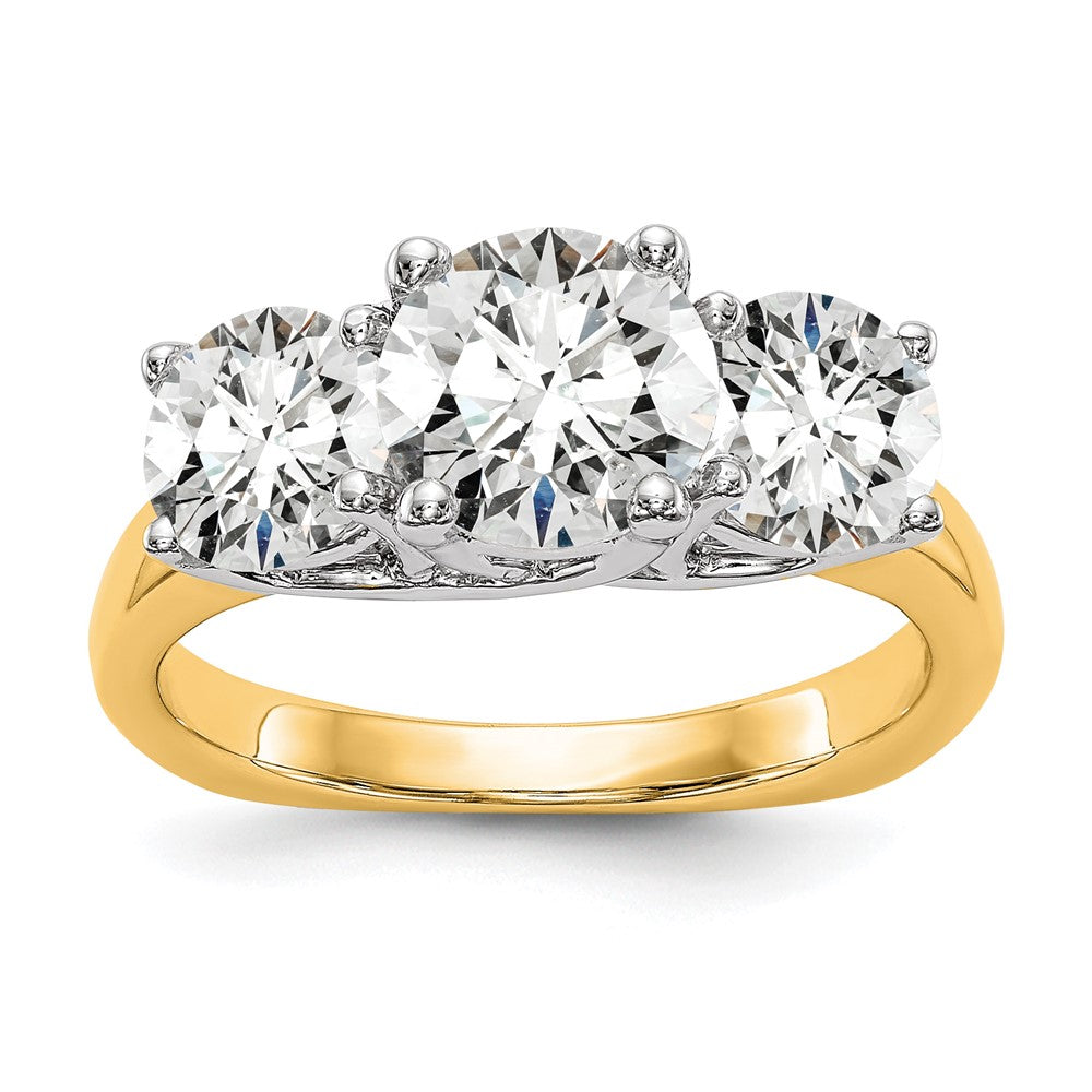 14K Two tone 3 Stone Simulated Diamond Engagement Ring