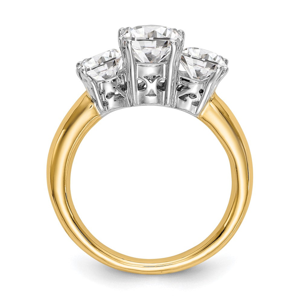14K Two tone 3 Stone Simulated Diamond Engagement Ring