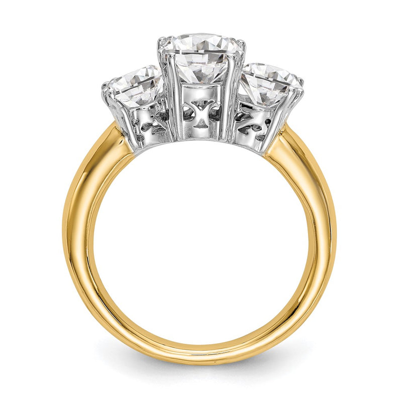 14K Two tone 3 Stone Simulated Diamond Engagement Ring