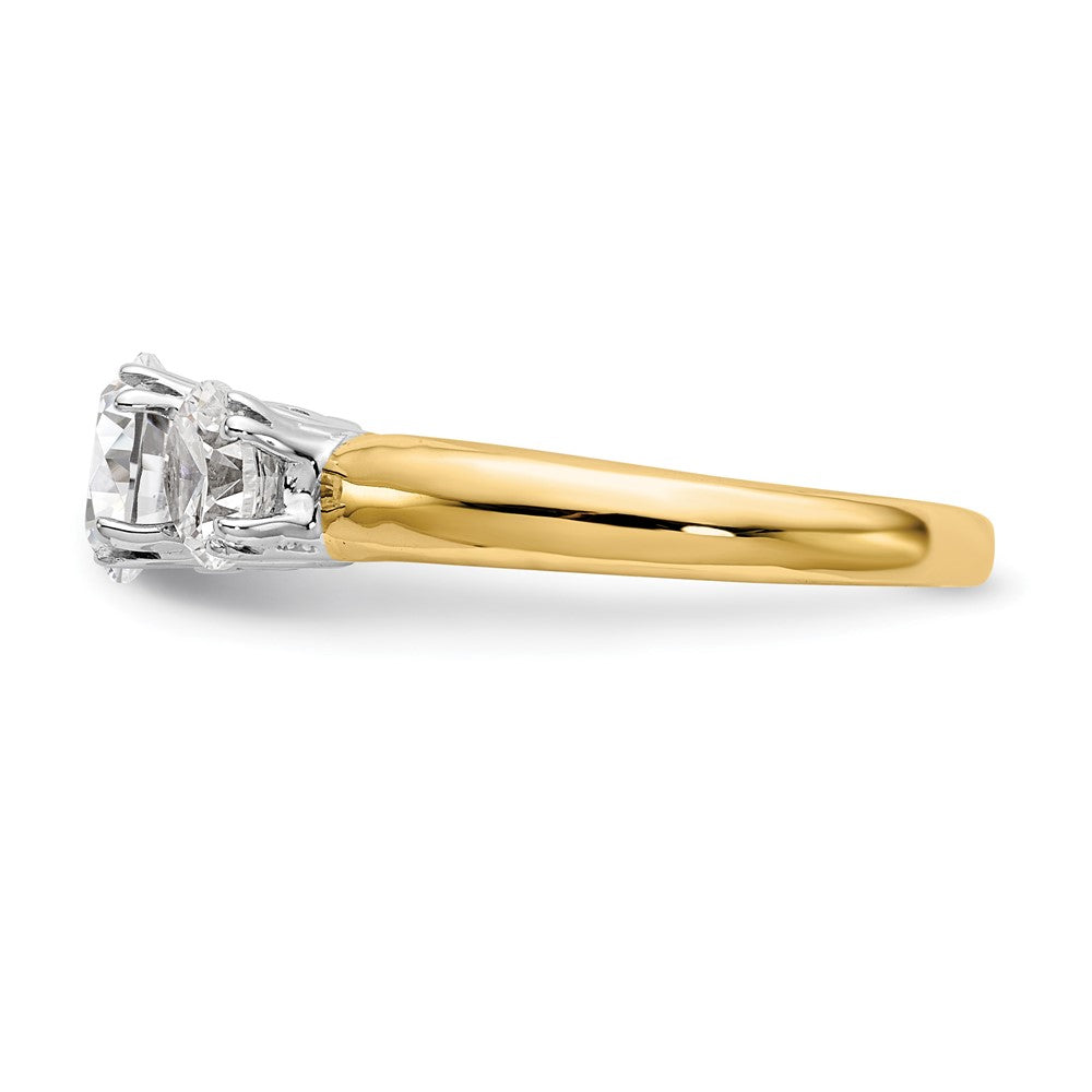 14K Two tone 3 Stone Simulated Diamond Engagement Ring
