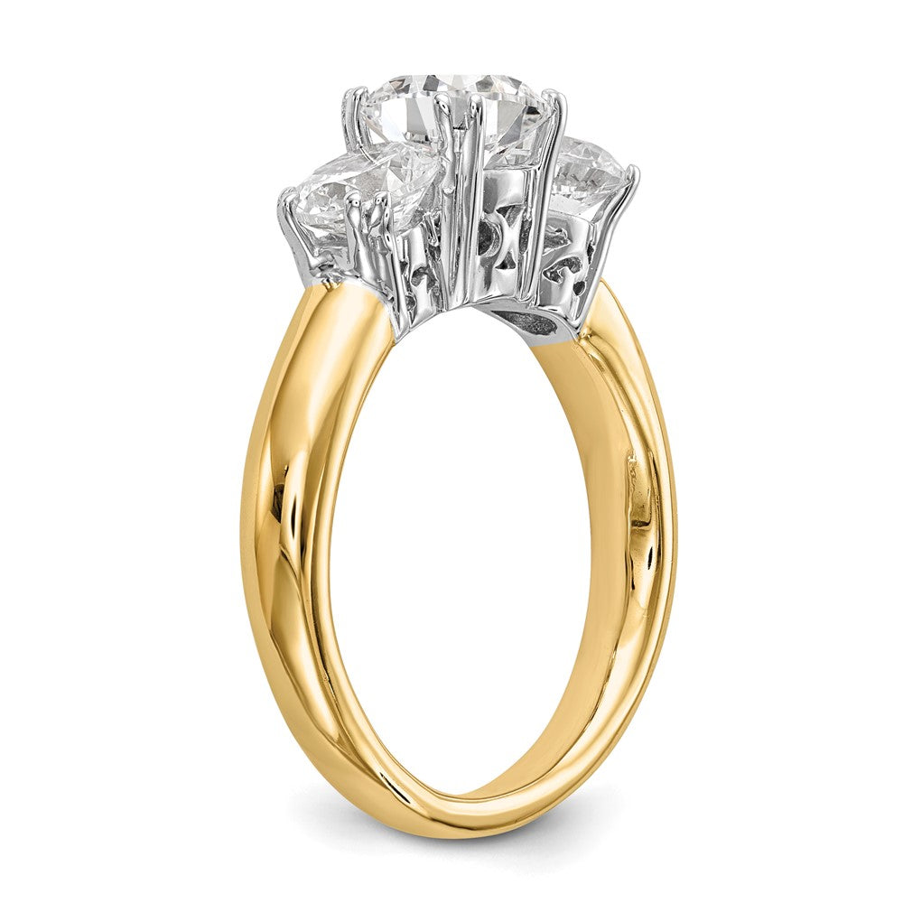 14K Two tone 3 Stone Simulated Diamond Engagement Ring