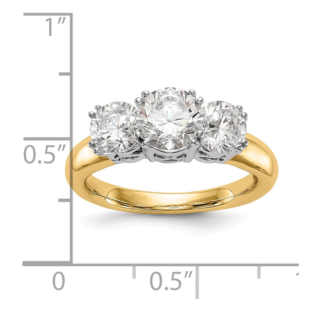 14K Two tone 3 Stone Simulated Diamond Engagement Ring