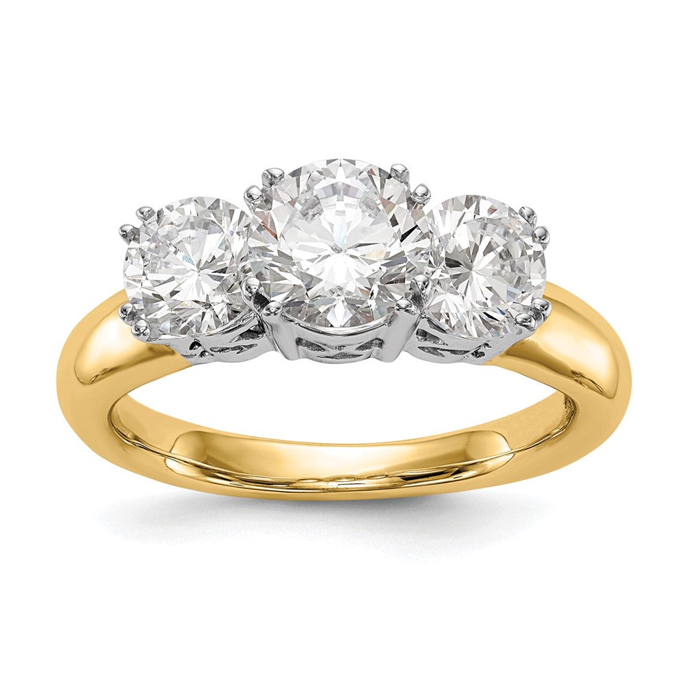 14K Two tone 3 Stone Simulated Diamond Engagement Ring